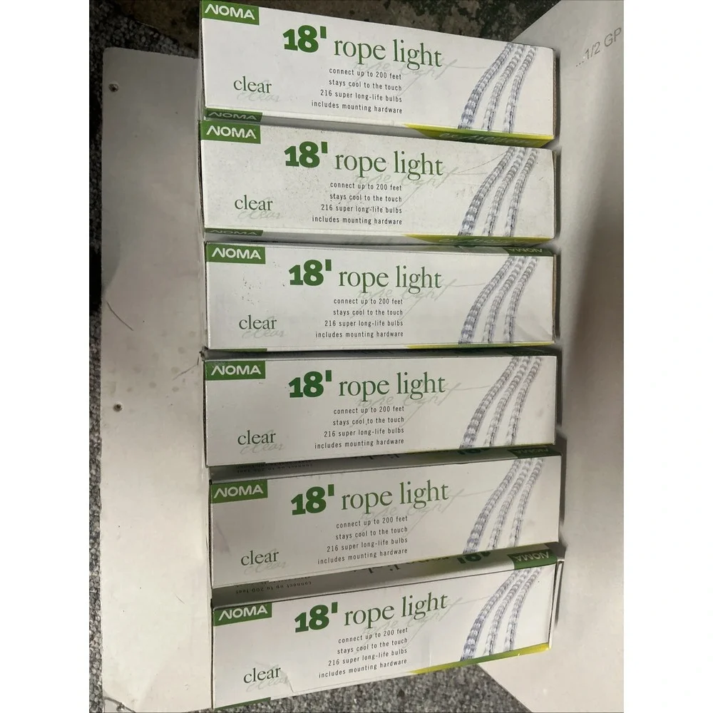 Six NOMA 18' Clear Rope Light Warm Light New In Original Box